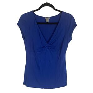 Ann Taylor Royal Blue Womens Twist Front Short Sleeve Casual Blouse Size Medium
